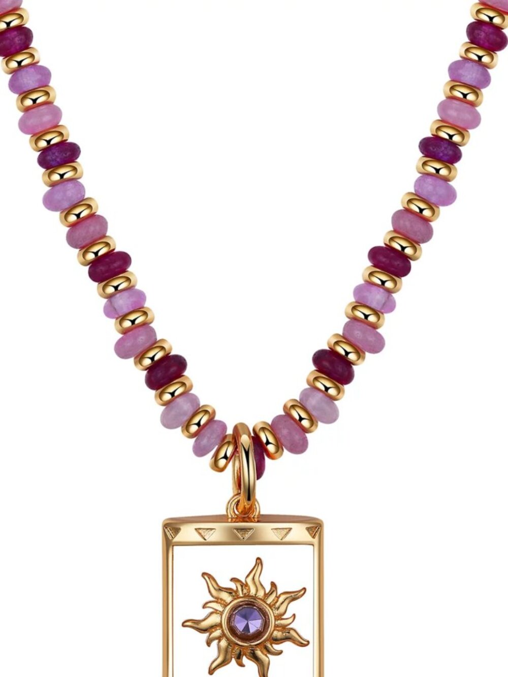 Disney Kid's Princess Tangled Gold-Tone Purple Bead Sun Pendant Necklace